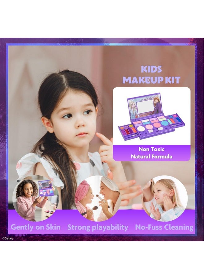 Disney Frozen Elsa Anna Cosmetic Compact Set with Mirror 14 lip glosses, 8 Eye Shadow, 4 Blushes, 4 Brushes Colorful Portable Washable Makeup Beauty Kit Box Set for Girls Kids Toddler