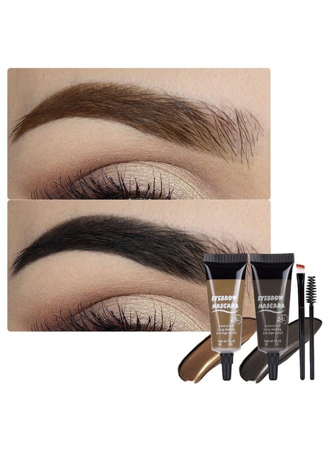 Tinted Thickening Eyebrow Mascara with Two Eyebrow Brushes,Brow Fast Sculpt,Waterproof,Transfer-proof,Eyebrow Tinting Kit- Cruelty Free - Light Medium Brown (2 Pack) (01#Brown &04#Black)