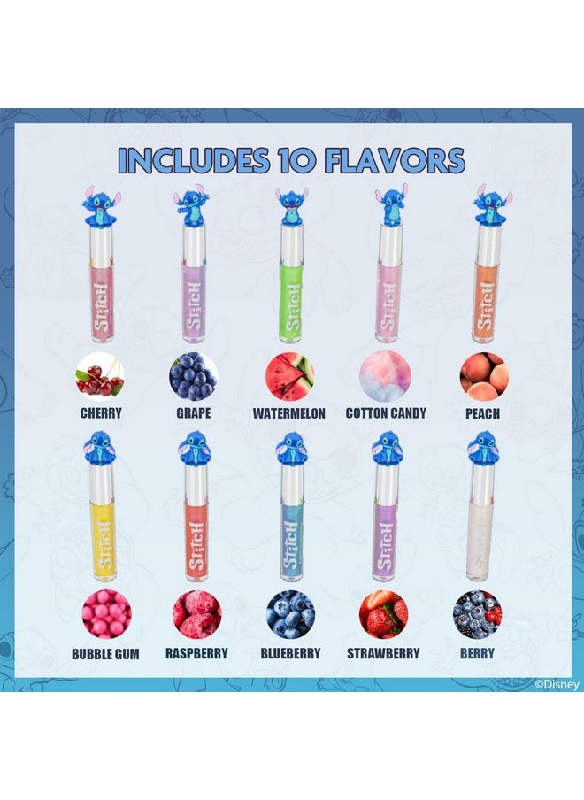 Townley Girl Disney Stitch 10 Piece Plant Based Lip Gloss, Girls Party Favors, First Makeup Set for Girl, Perfect for Parties, Sleepovers, and Birthday Gifts, Ages 3