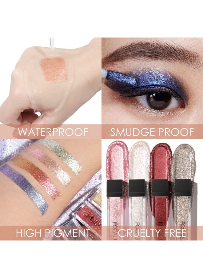 FOCALLURE 2PCS Liquid Glitter Eyeshadow,Metallic Shimmer Eye Shadow,Long Lasting Waterproof Eye Makeup,High Pigmented Quick-Drying Sparkling Eyeshadow Highlighter,Tiramisu