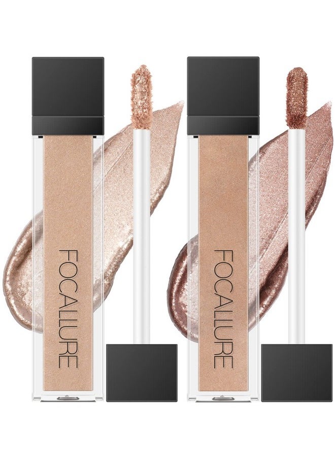 FOCALLURE 2PCS Liquid Glitter Eyeshadow,Metallic Shimmer Eye Shadow,Long Lasting Waterproof Eye Makeup,High Pigmented Quick-Drying Sparkling Eyeshadow Highlighter,Tiramisu