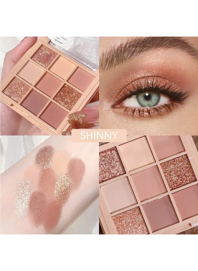 AMY'S DIARY Matte Shimmer Eye Shadow Palette Makeup,Eyeshadow Long Lasting Waterproof Cruelty-Free, 9 Blendable Shades in Smooth Matte and Shimmer Finishes with Gorgeous Pearls for Girls (01#)