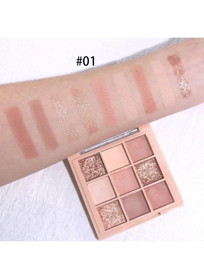 AMY'S DIARY Matte Shimmer Eye Shadow Palette Makeup,Eyeshadow Long Lasting Waterproof Cruelty-Free, 9 Blendable Shades in Smooth Matte and Shimmer Finishes with Gorgeous Pearls for Girls (01#)
