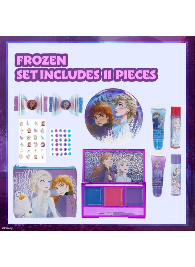 Disney Frozen - Townley Girl Super Sparkly Cosmetic Beauty Makeup Set For Girls with Clips, Lip Gloss, Nail Stickers, Lip Balm, Nail Gems and Mirror For Parties, Sleepovers & Makeovers