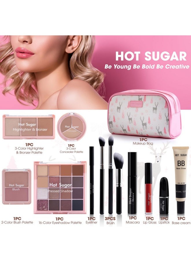 Hot Sugar Travel Makeup Kit All in One, Makeup Kit for Women Full Kit, Makeup Gift Set for Beginners and Professionals with Cosmetic Bag (Pink)