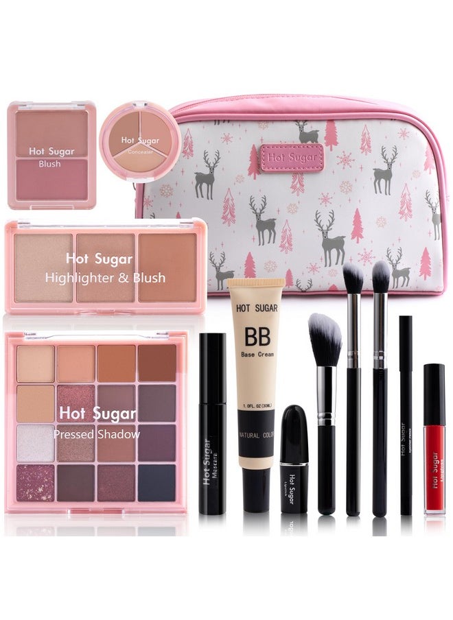 Hot Sugar Travel Makeup Kit All in One, Makeup Kit for Women Full Kit, Makeup Gift Set for Beginners and Professionals with Cosmetic Bag (Pink)