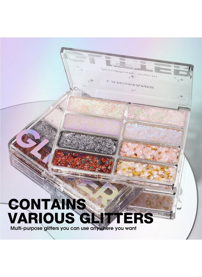 LANGMANNI 8 Colors Face & Body Glitter Palette - Holographic Changing Sparkling Mermaid Sequins for Women Girls Music Festival Party Rave Makeup(#A)