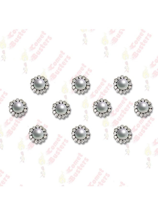 Comet Busters White Pearl Bindi With Silver Stone Border (8mm) (BIN2000)