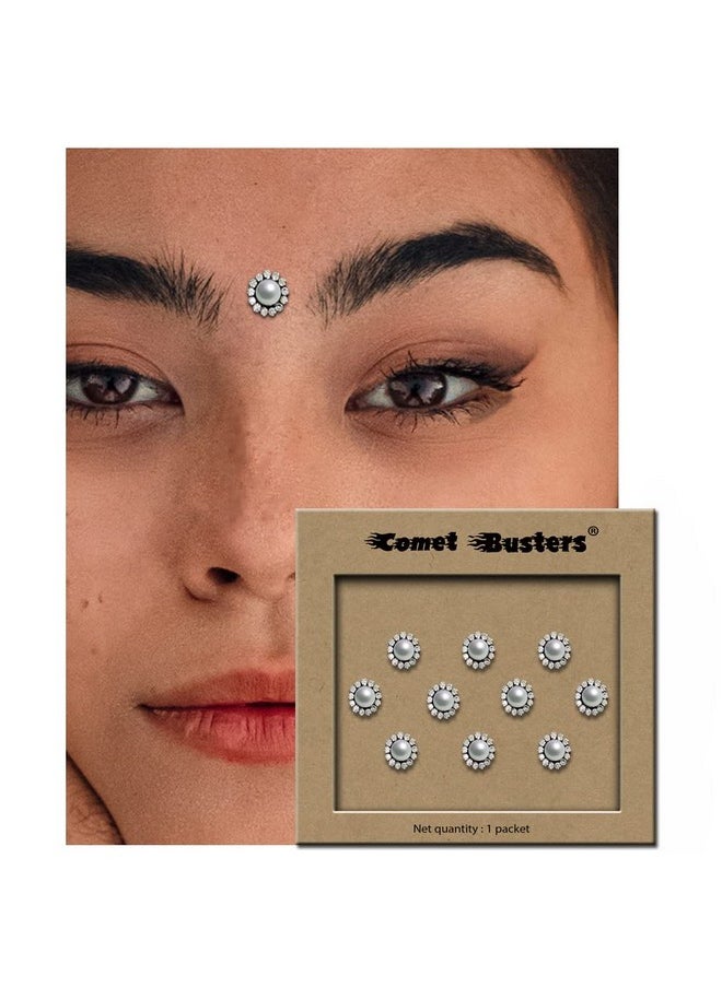 Comet Busters White Pearl Bindi With Silver Stone Border (8mm) (BIN2000)