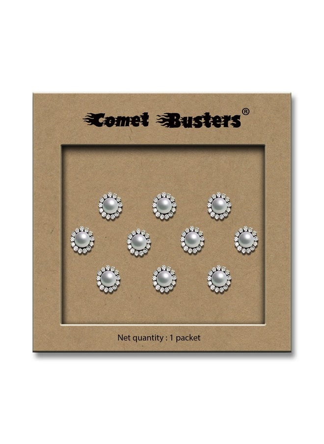 Comet Busters White Pearl Bindi With Silver Stone Border (8mm) (BIN2000)
