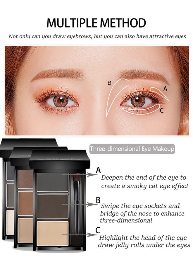 Eyebrow Powder Makeup Kit-3 Colors Eye Brow Powder Palette Long-Lasting Waterproof, Dark/light Brown Brow Filler, Fill & Sculpt Full Eyebrows for Women, With Mirror, Brow Brush & Razor-Set 02