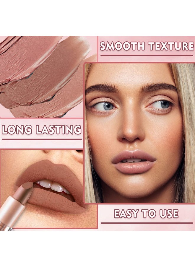 IONSGAKO Matte Nude Lipstick Velvet Lip Gloss Non-Fading Non-Sticky Cup Nude Lipstick Matte Lip Stain Long Lasting Waterproof Lipstick for Women Girls Daily Lip Makeup - White Peach