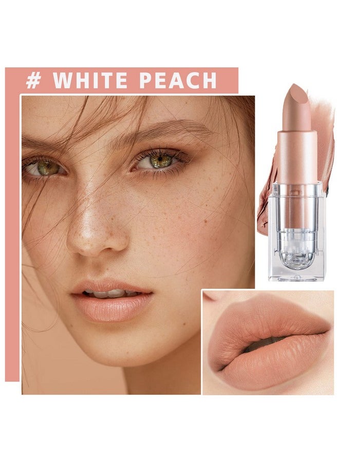 IONSGAKO Matte Nude Lipstick Velvet Lip Gloss Non-Fading Non-Sticky Cup Nude Lipstick Matte Lip Stain Long Lasting Waterproof Lipstick for Women Girls Daily Lip Makeup - White Peach