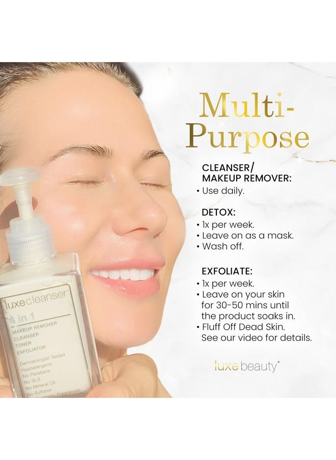 Luxe Cleanser All-in-One Hypoallergenic Face Cleanser + Natural Makeup Remover Face Wash + Exfoliator for All Skin Types - No Parabens, No Silicones - W/ Organic Botanicals: Thyme, Pineapple & Papaya