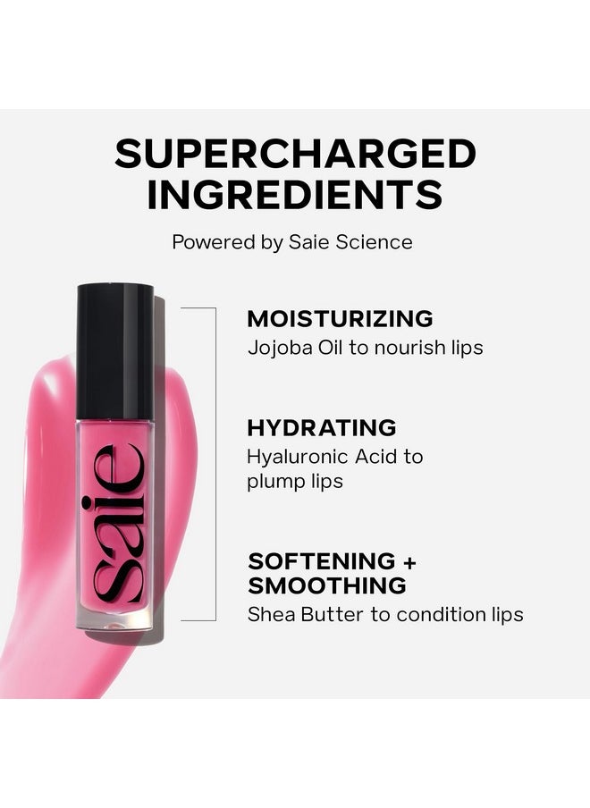 Saie Glossybounce High-Shine Hydrating Lip Gloss Oil - Sheer Tinted Lip Oil with Hyaluronic Acid + Jojoba Oil for Long-Lasting Moisture - Kiss (.17 oz)