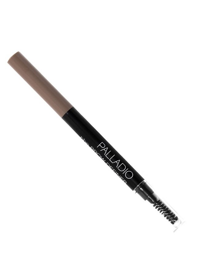 Palladio Brow Definer Retractable Pencil, Triangular Tip Fills Brows for a Natural Look, Tame and Shape Eyebrows with Spoolie Brush, Eyebrow Shaper, Buildable Light to Dark Colors, (Taupe)