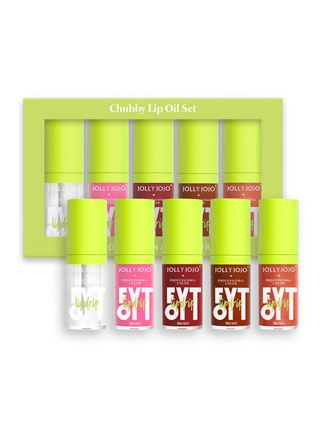 Lip Oil Pack- 5 Colors Tinted Lip Glow Oil Set Plumping Lip Oil Hydrating Transparent Lip Oil, Moisturizing Lip Gloss Kit Gift for Girl Women Lip Makeup Care