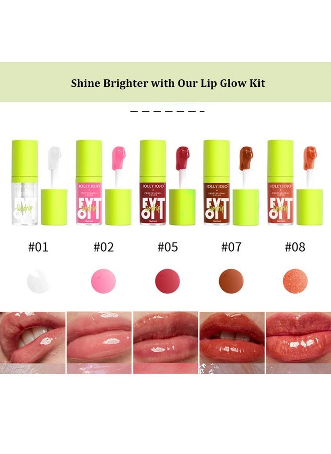 Lip Oil Pack- 5 Colors Tinted Lip Glow Oil Set Plumping Lip Oil Hydrating Transparent Lip Oil, Moisturizing Lip Gloss Kit Gift for Girl Women Lip Makeup Care