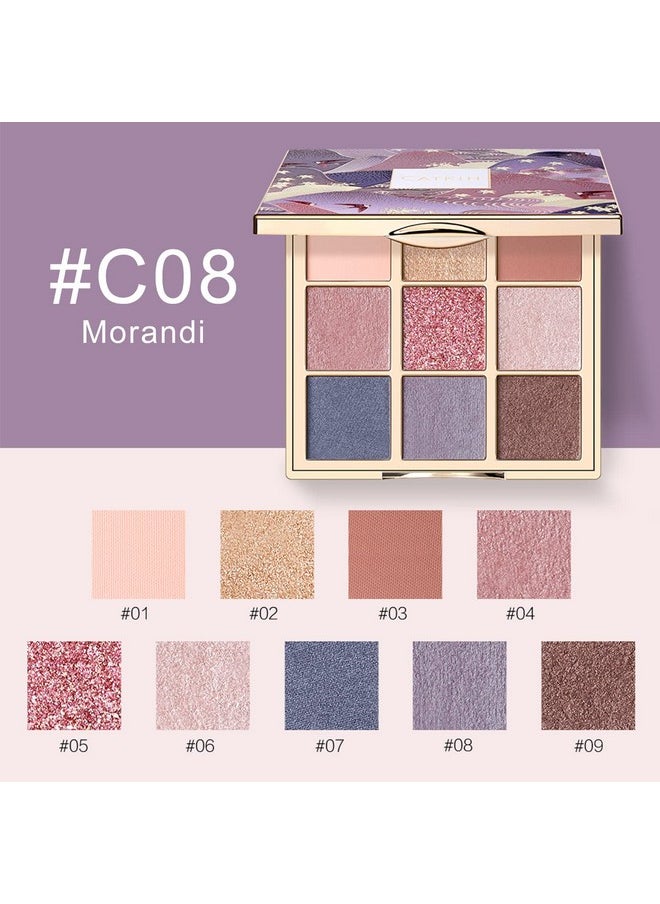 Catkin Eyeshadow Palettes 9 Blendable Shades Smooth Long Lasting Eyeshadow Matte and Glitter Eye Makeup Highly Pigmented Makeup Palettes C08 Morandi