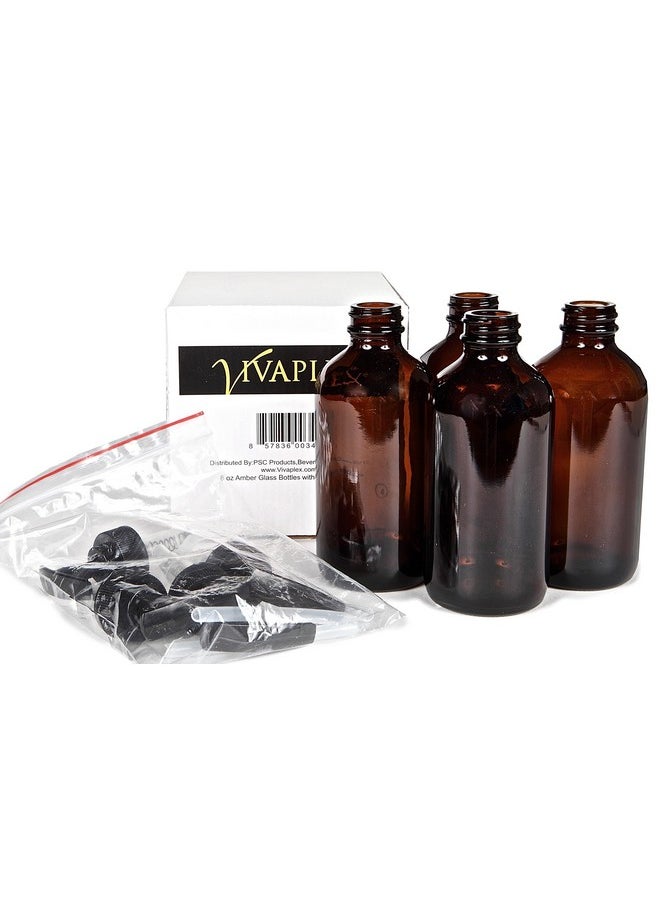 Vivaplex, 4, Large, 8 oz, Empty, Amber Glass Bottles with Black Lotion Pumps
