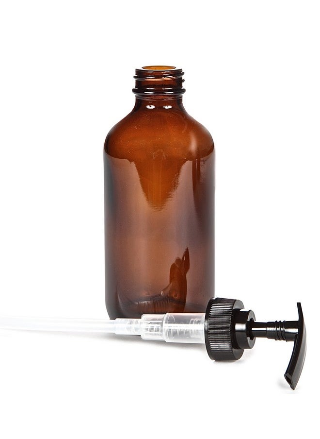 Vivaplex, 4, Large, 8 oz, Empty, Amber Glass Bottles with Black Lotion Pumps