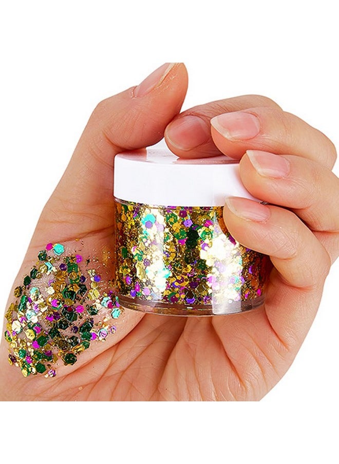 Paminify Mardi Gras Face Glitter,Green Purple Gold Mixed Holographic Chunky Body Glitter Gel,Mardi Gras Glitter,Festival Sequins for Face and Body, New Orleans Decorative Carnival Decorations