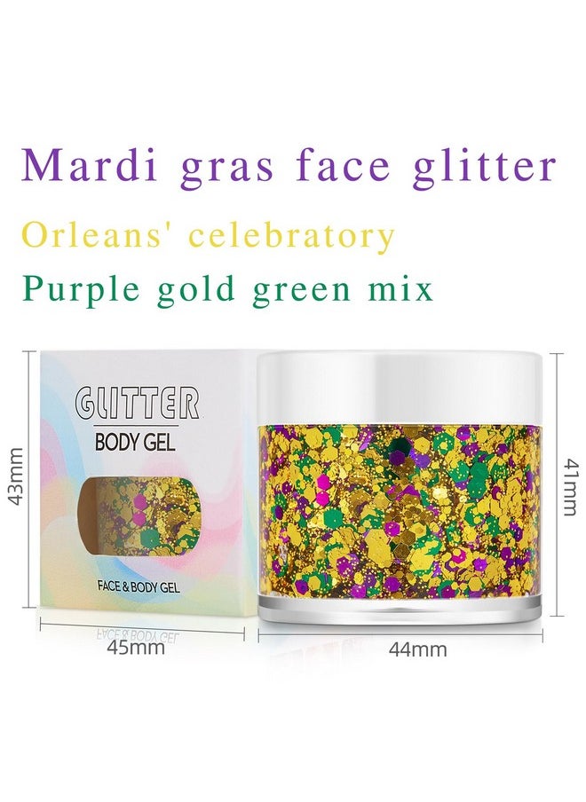 Paminify Mardi Gras Face Glitter,Green Purple Gold Mixed Holographic Chunky Body Glitter Gel,Mardi Gras Glitter,Festival Sequins for Face and Body, New Orleans Decorative Carnival Decorations