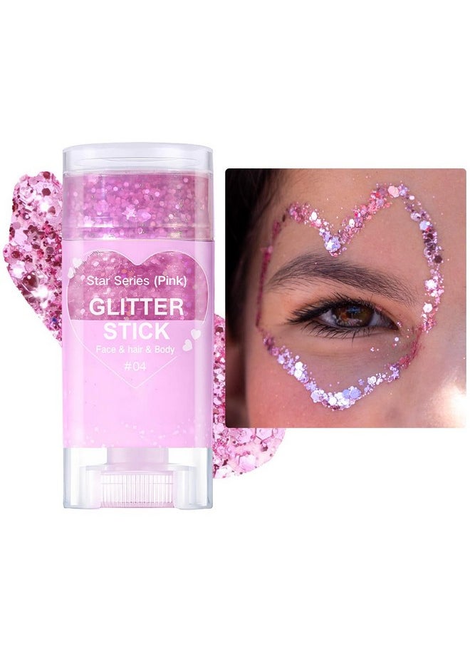 Mysense Pink Body Glitter Stick,Face Hair Glitter Makeup,Sparkling Mermaid Sequins Chunky Glitter Face Paint,Singer Concert Outfit Festival Rave Accessories for Women and Kids