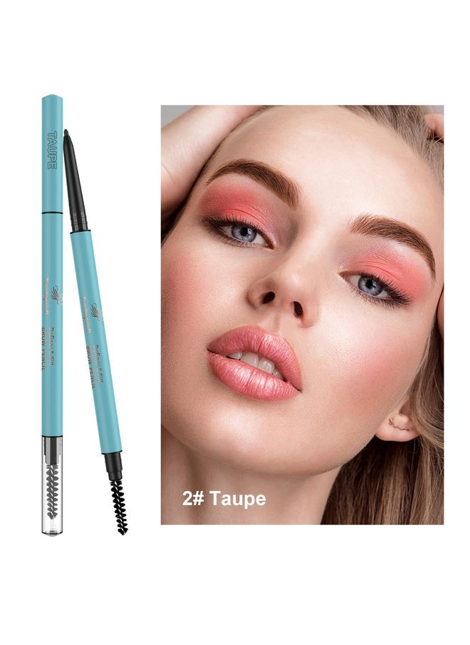 TurritopsisD Micro Brow Pencil 【2-Pack Taupe】 Eyebrow Pencil Waterproof Pro Long-Lasting Precision Micro-Tip Ultra-thin Built-in Soft Spoolie