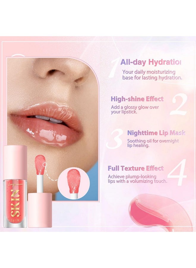 LANGMANNI Hydrating Lip Glow Oil,Moisturizing Nourishing Lip Oil,Light Colour Gloss Tinting And Non-sticky Lip Oil For Dry Lips Lip Care (Strawberry 2Pcs)