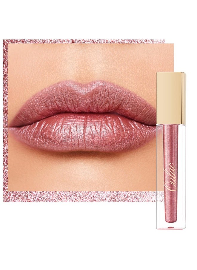 Oulac Pink Lip Gloss Metallic Shine Lipstick for Women, Long Lasting Waterproof, High Impact Lip Color, Smooth Aslo for Eyeshadow 3D Metallic Finish, No Transfer, Vegan, 4.5ml, MD04