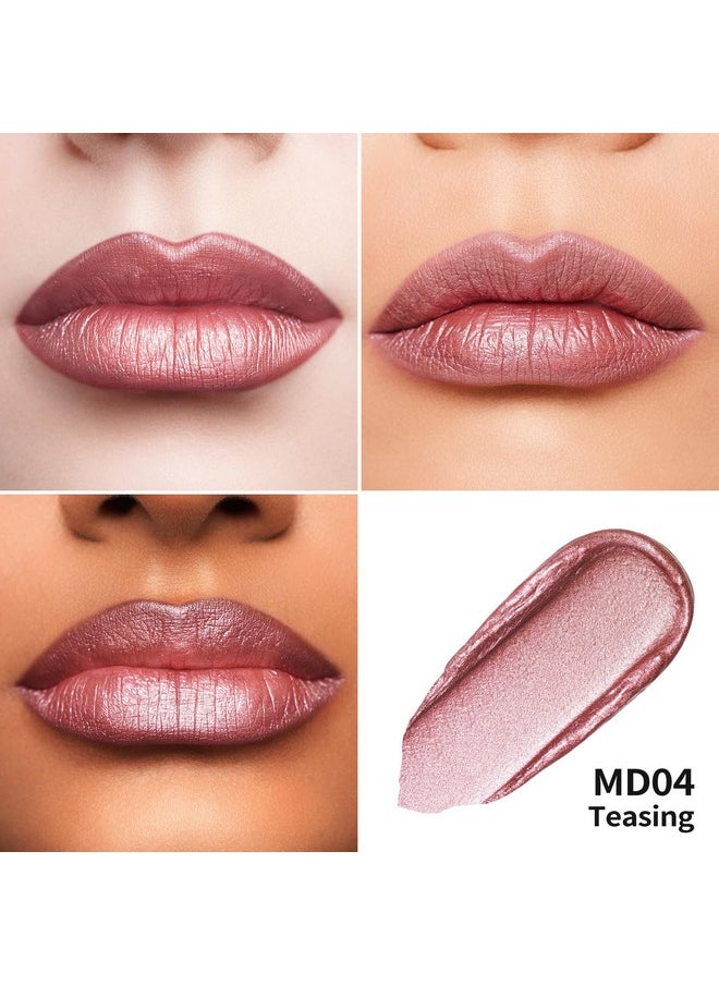 Oulac Pink Lip Gloss Metallic Shine Lipstick for Women, Long Lasting Waterproof, High Impact Lip Color, Smooth Aslo for Eyeshadow 3D Metallic Finish, No Transfer, Vegan, 4.5ml, MD04
