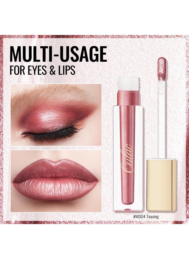 Oulac Pink Lip Gloss Metallic Shine Lipstick for Women, Long Lasting Waterproof, High Impact Lip Color, Smooth Aslo for Eyeshadow 3D Metallic Finish, No Transfer, Vegan, 4.5ml, MD04