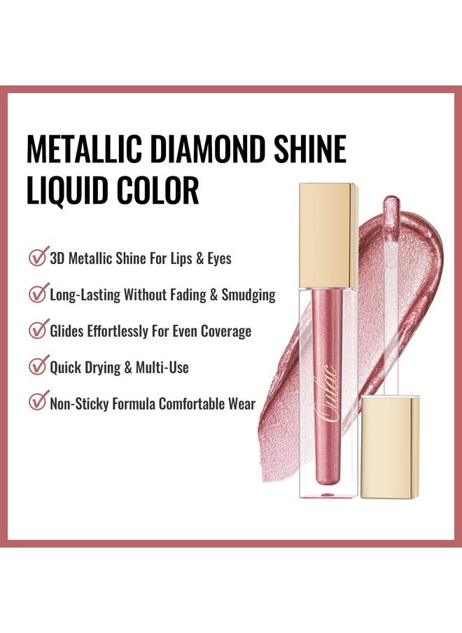 Oulac Pink Lip Gloss Metallic Shine Lipstick for Women, Long Lasting Waterproof, High Impact Lip Color, Smooth Aslo for Eyeshadow 3D Metallic Finish, No Transfer, Vegan, 4.5ml, MD04