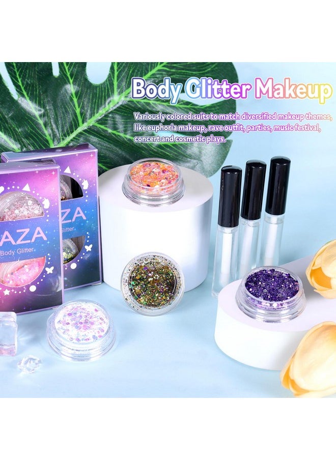 Laza Mardi Gras Body Glitter, 2 Jars Gold Purple Green Chunky Sequins with Glue Women Eyeshadow Fat Tuesday Face Paint Festival Rave Outfit Hair Accessories Party Costumes - Mardi Gras Carnival