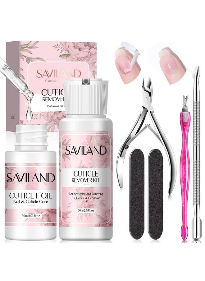 SAVILAND Cuticle Remover and Cuticle Oil Kit - Nail Care Kit with Cuticle Remover Liquid & 1.01 oz Cuticle Oil Cuticle Trimmer for Cuticle Softener & Moisturize Manicure Kit for Home Use