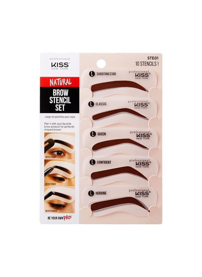 Kiss New York Professional Instant Brow Stamp and Stencil Kit Powder Stamp Eyebrow Shaping Kit (Stencil-Natural)
