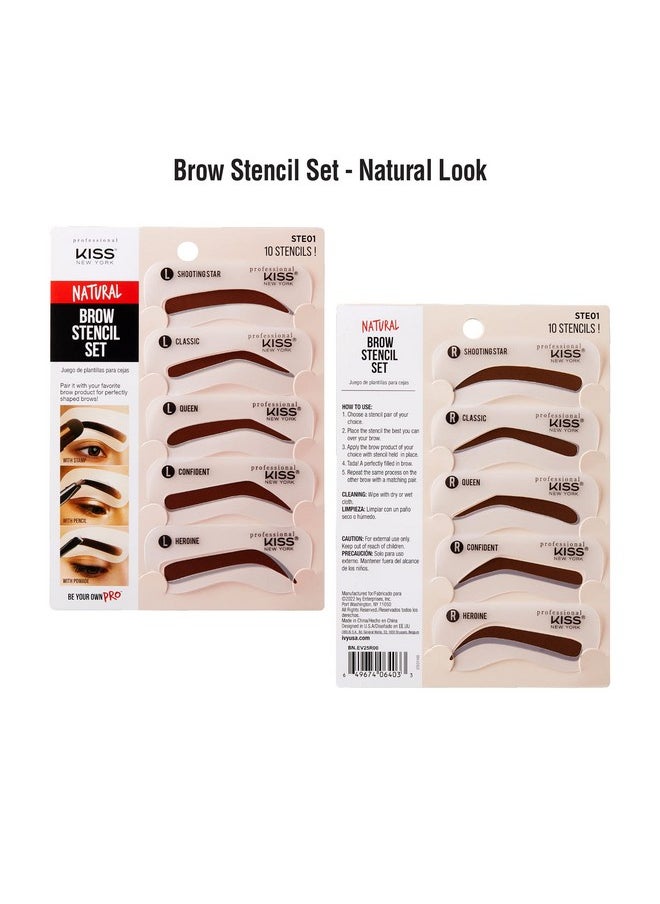 Kiss New York Professional Instant Brow Stamp and Stencil Kit Powder Stamp Eyebrow Shaping Kit (Stencil-Natural)