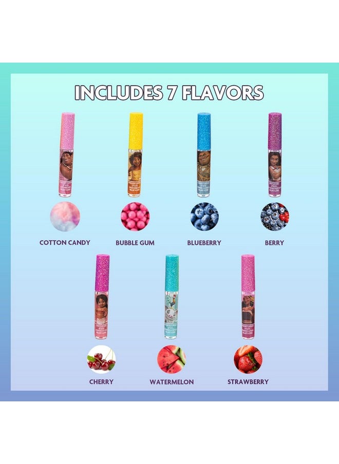 Townley Girl Disney Moana 7 Piece Plant Based Lip Gloss, Girls Party Favors, First Makeup Set for Girl, Perfect for Parties, Sleepovers, and Birthday Gifts, Ages 3
