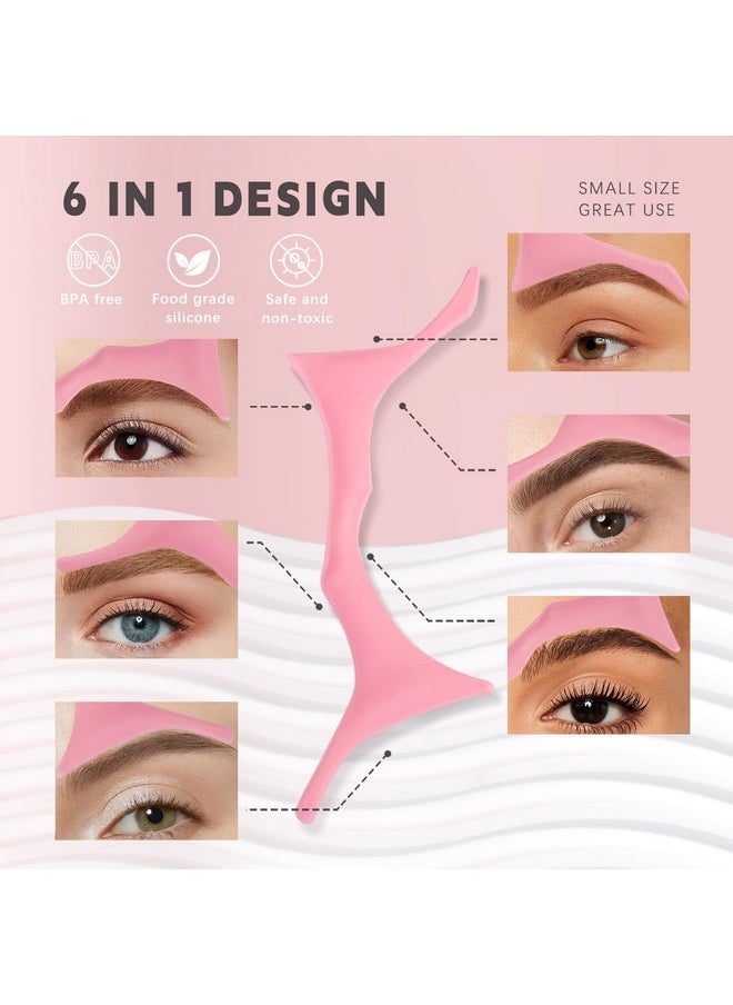 HOSAILY Silicone Eyebrow Stencils, 6 in 1 Reusable Eyebrow Template for Brow Stamp, 6 Eyebrow Shapes Beginners Friendly Eye Makeup Aid Brow Buddy Beauty Ruler, Professional Quick Eye Makeup Tool-Pink