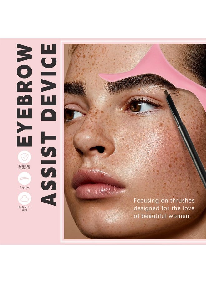 HOSAILY Silicone Eyebrow Stencils, 6 in 1 Reusable Eyebrow Template for Brow Stamp, 6 Eyebrow Shapes Beginners Friendly Eye Makeup Aid Brow Buddy Beauty Ruler, Professional Quick Eye Makeup Tool-Pink