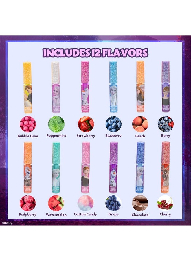 Townley Girl Disney Frozen 12 Piece Plant Based Lip Gloss, Girls Party Favors, First Makeup Set for Girl, Perfect for Parties, Sleepovers, and Birthday Gifts, Elsa and Anna, Ages 3