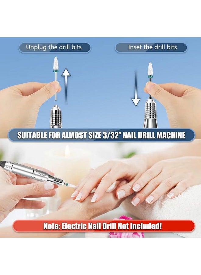 Depvko 13PC Nail Drill Bits Set, Drill Bits for Nails, 3pcs Tungsten Carbide Drill Bits+ 3pcs Ceramic Efile Nail Drill Bits+ 6pcs Diamond Drill Bits+ 1pcs Brush, 3/32 inch Nail Bits for Nail Drill