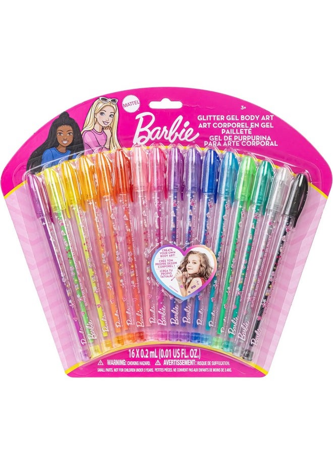 Townley Girl Barbie 16 Piece Glitter Pen Body Art Set, Glittery and Bright Colors, Ages 3