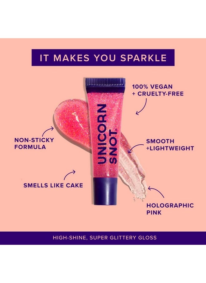 UNICORN SNOT Glitter Lip Gloss - Sparkly Lip Shine - Stocking Stuffers for Women, Gifts for Teen Girls - Vegan & Cruelty-Free Non-Sticky Formula Lip Gloss Glitter Makeup - Holographic Pink (Flamingo)