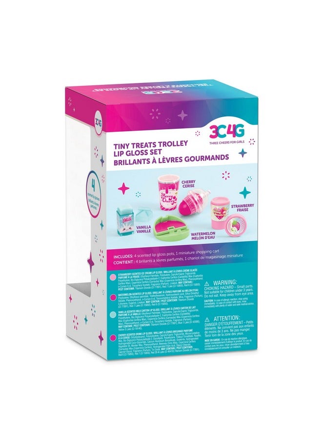 3C4G: Tiny Treats Trolley Lip Gloss Set - 4 Scented Gloosess & Miniature Shopping Cart, Watermelon, Strawberry, Cherry Vanilla, Girls & Tweens Ages 8+