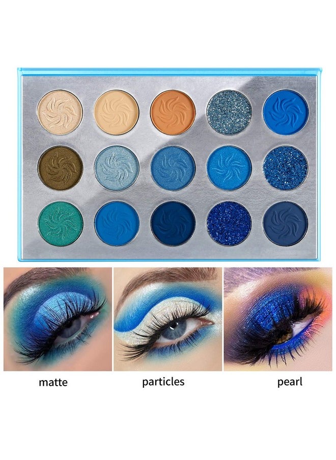 DE'LANCI Space Blue Eyeshadow Palette 15 Color Cosmetics Pressed Pigment Christmas Snowflake Eye Shadow Pallete Matte Shimmer Glitter Drama Makeup Eye Shadow Powder Long Lasting Blue Makeup Pallet