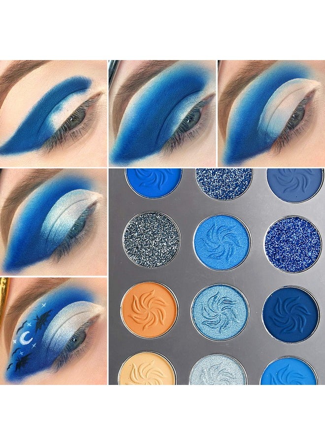 DE'LANCI Space Blue Eyeshadow Palette 15 Color Cosmetics Pressed Pigment Christmas Snowflake Eye Shadow Pallete Matte Shimmer Glitter Drama Makeup Eye Shadow Powder Long Lasting Blue Makeup Pallet