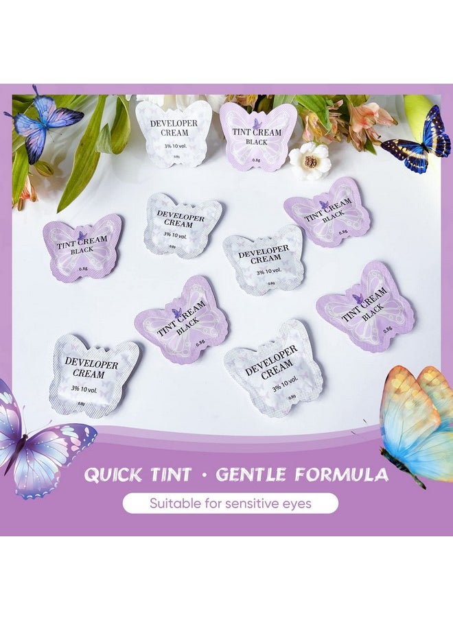 Libeauty Eyelash Black Color Kit, Semi-Permanent Hair Color Kit for Lash and Brow Cute Butterfly Disposable Individual Sachet Kit Instant Voluminous Coloring Eyebrow Colour Kit