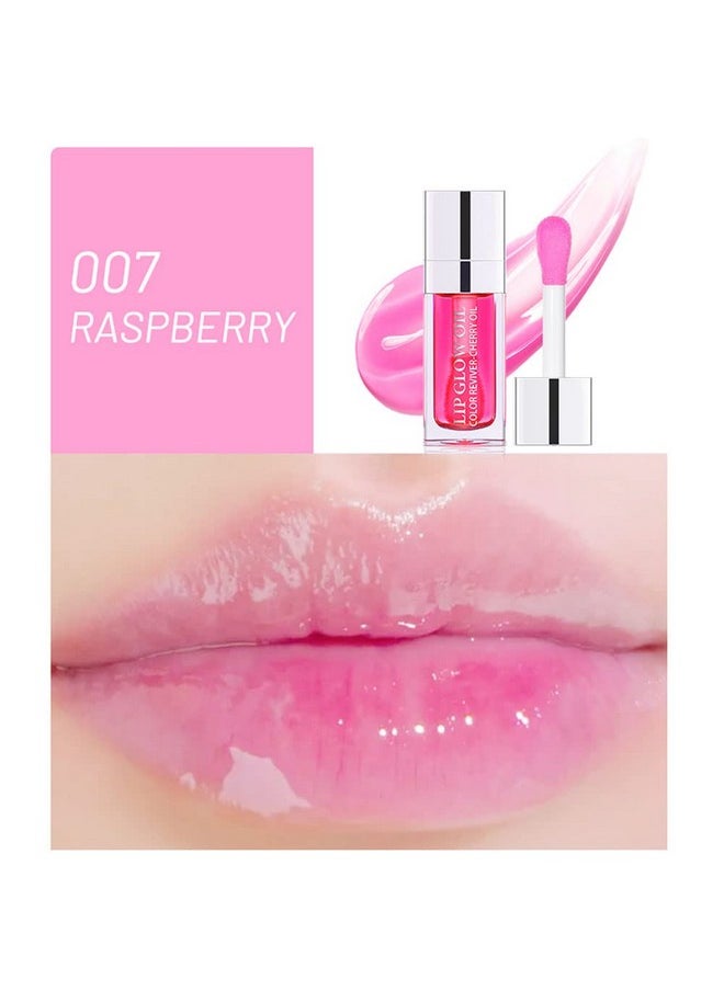 Plumping Lip Oil, Hydrating Lip Gloss Tinted Lip Balm Lip Care Transparent Toot Lip Oil, Long Lasting Nourishing Lip Glow Oil Non-sticky Big Brush Glitter Primer Lip Tint (RASPBERRY)